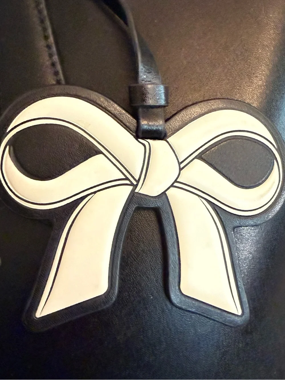kate spade Black Leather Tote with White Bow Charm